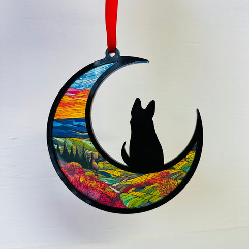 Dog Pointy Ears Moon Suncatcher